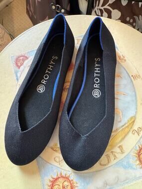 Rothy's Black Knit Ballet Flats with Blue Trim